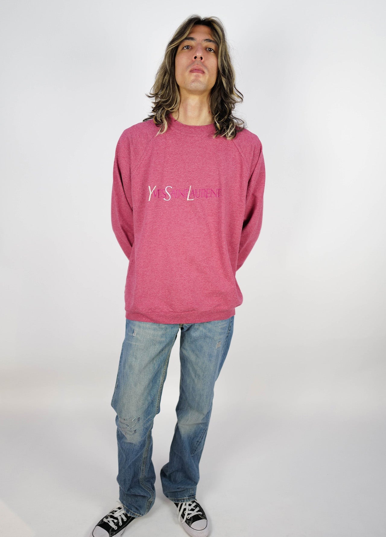 Pull-crewneck-YvesSaintLaurent-YSL-vintage-deadstock-circa-80-90-pink-rose-2