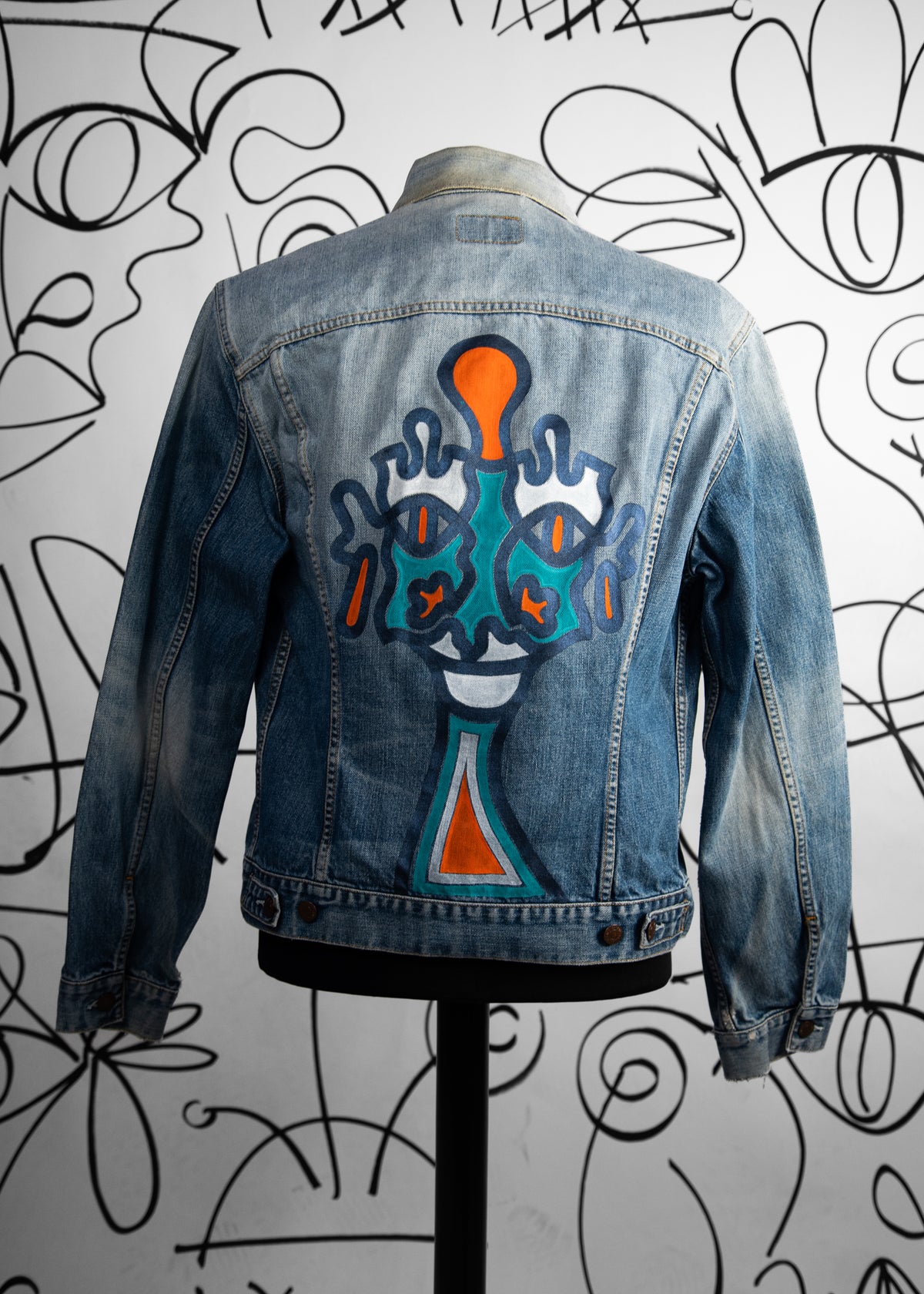 #16 Veste Levi's Bleu Orange Blanc Vintage Upcycled by Josua Carvalhon