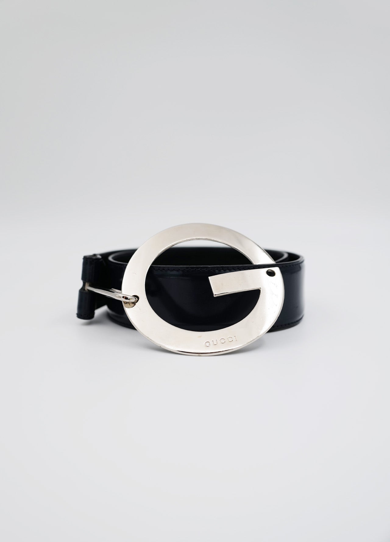 Ceinture-Gucci-Vintage-boucle-argent-noir-cuir