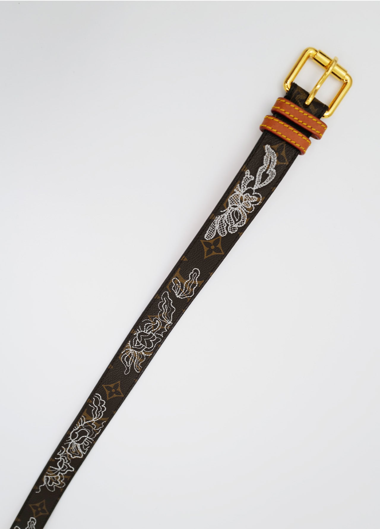 Ceinture louis vuitton vintage  Brune avec motifs brodée blanc