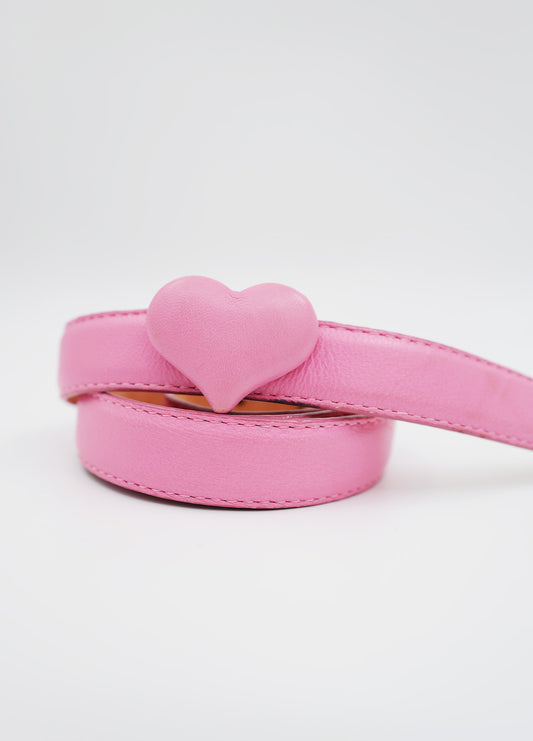 Ceinture Moschino Vintage cuir rose avec petit coeur