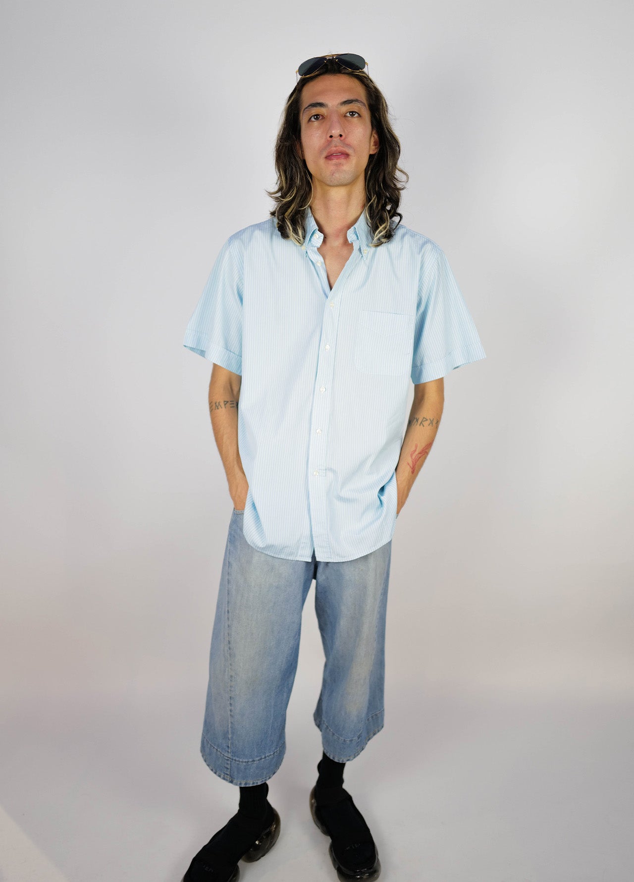 Chemise-Burberry-Bleu-Rayé-Manche-Courte-01