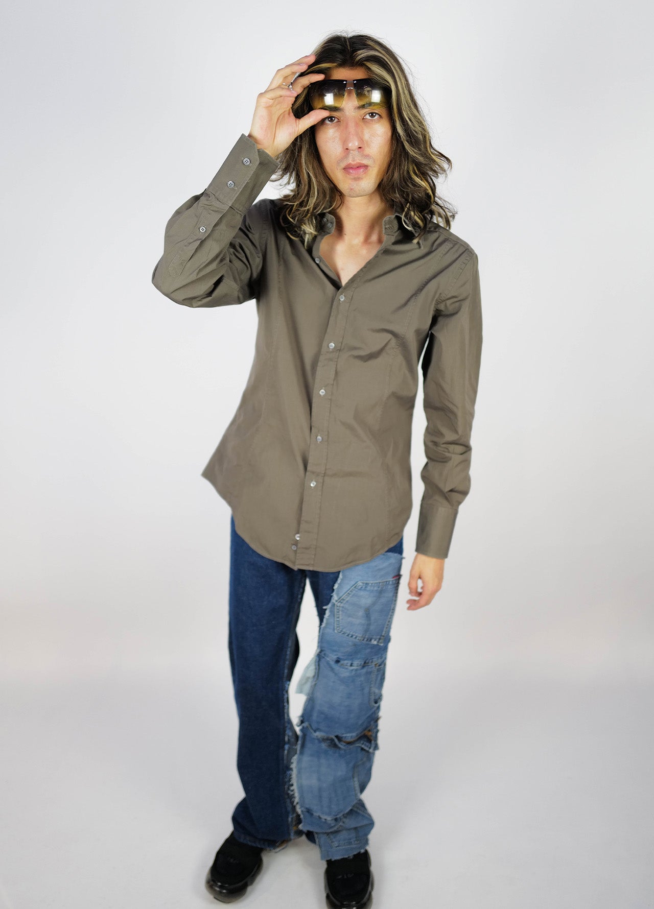 Chemise-Gucci-Uni-Grise-Manche-Longue-Vintage-01