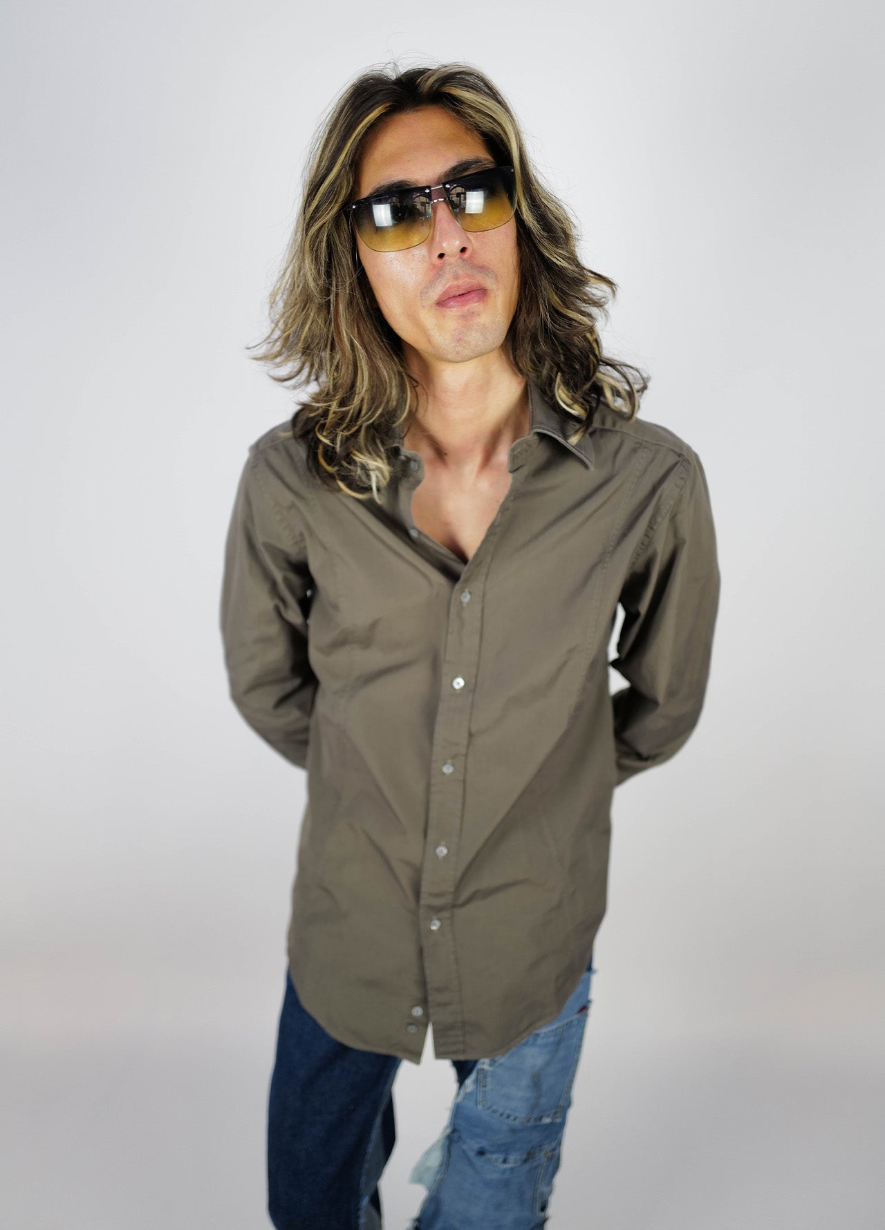 Chemise-Gucci-Uni-Grise-Manche-Longue-Vintage-03