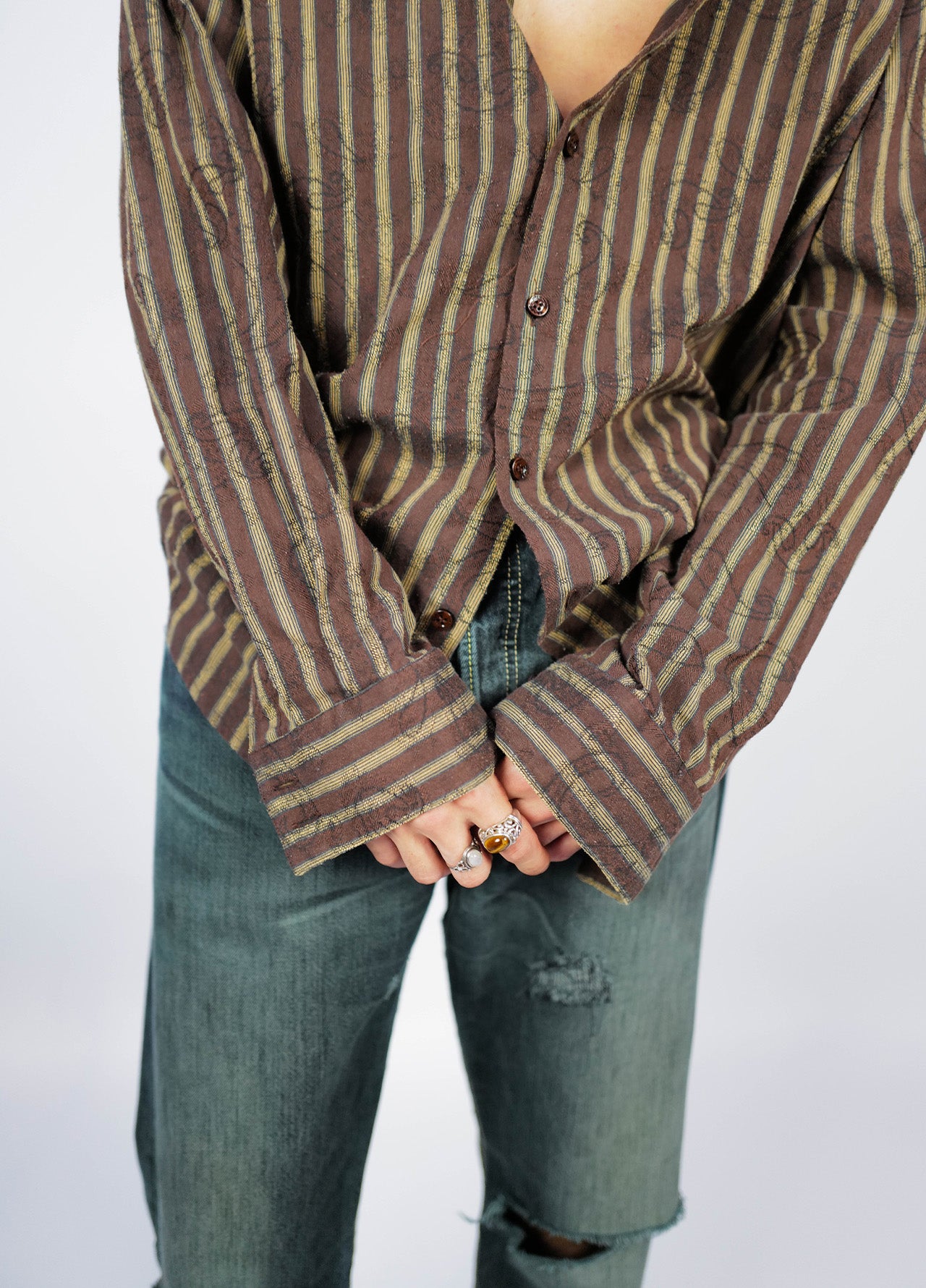 Chemise-Roberto-Cavalli-Class-Marron-Jaune-Raye-Vintage-05