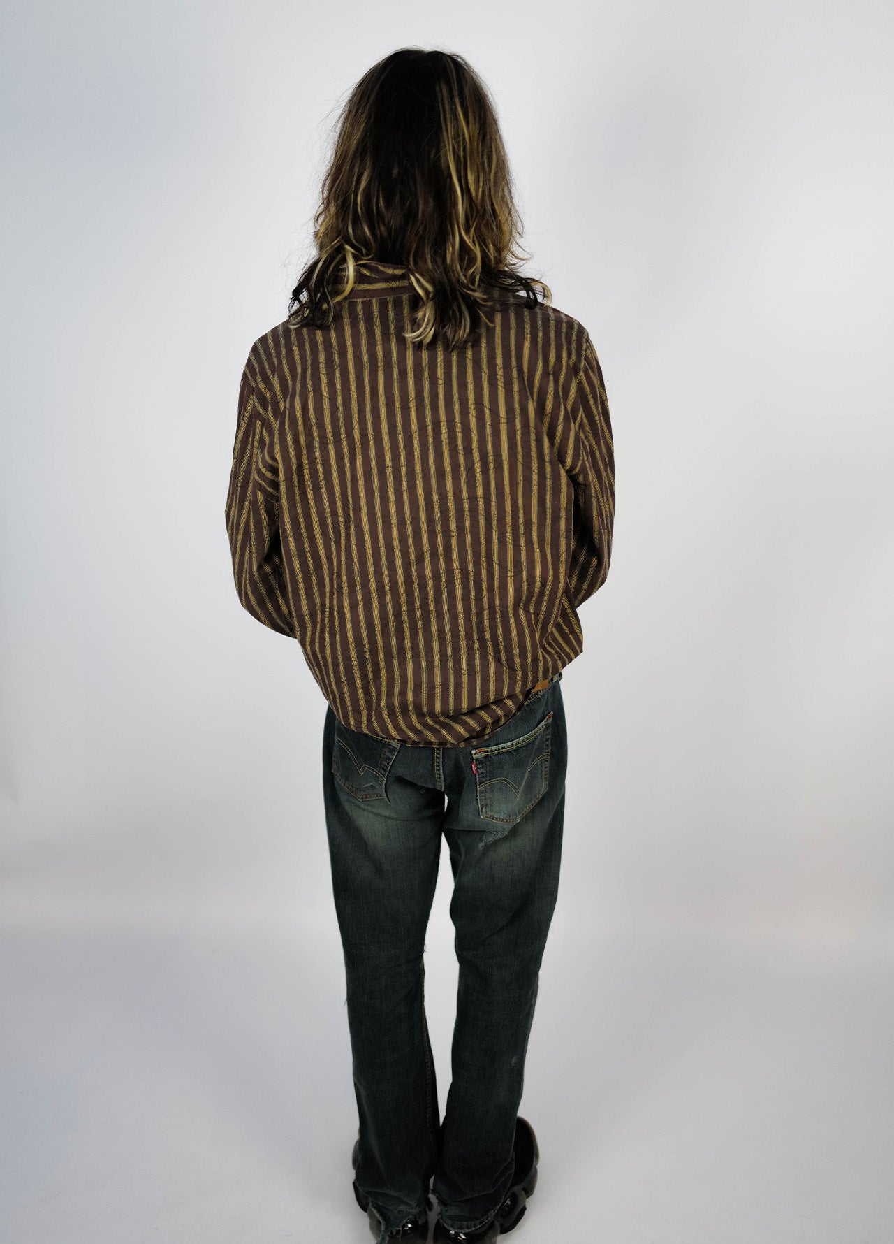 Chemise-Roberto-Cavalli-Class-Marron-Jaune-Raye-Vintage-07