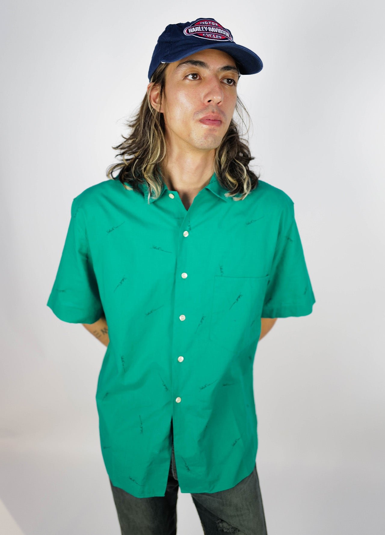 Chemise-Valentino-Vintage-circa-80-green-vert-motifs-manchecourte-01