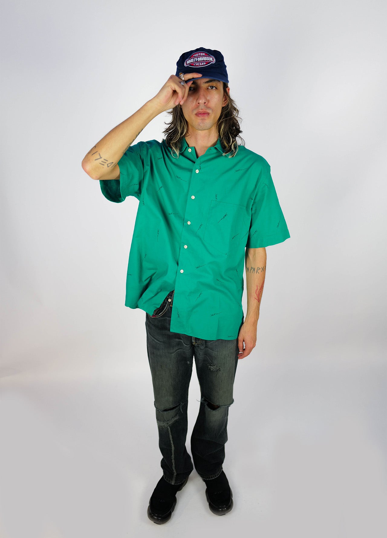 Chemise-Valentino-Vintage-circa-80-green-vert-motifs-manchecourte-02