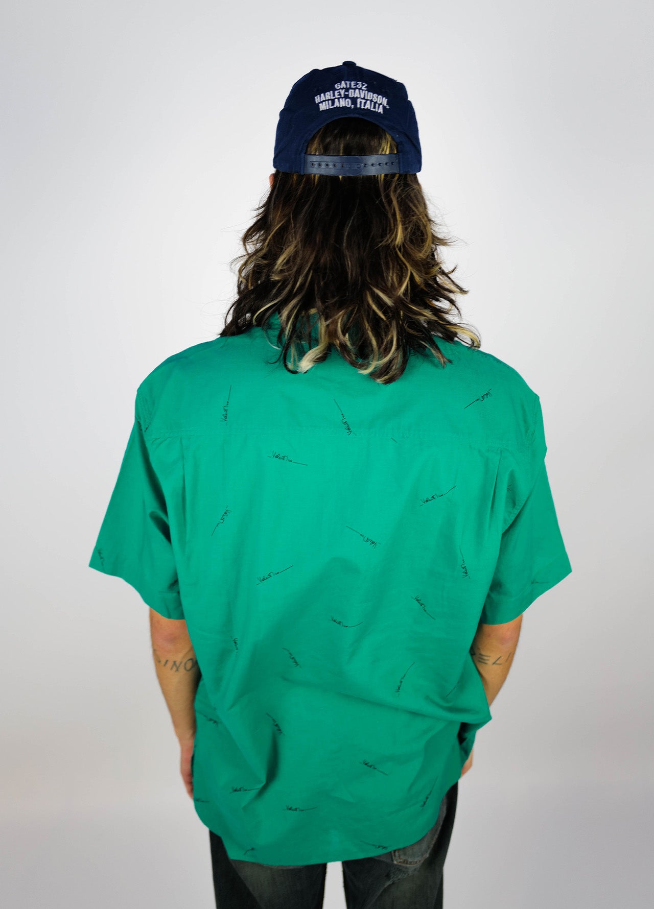 Chemise-Valentino-Vintage-circa-80-green-vert-motifs-manchecourte-03