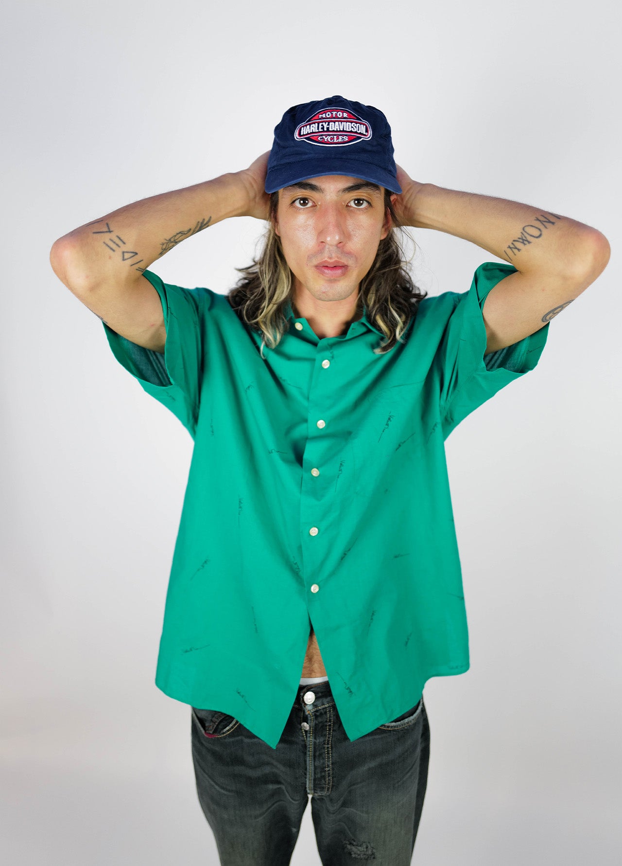 Chemise-Valentino-Vintage-green-vert-motifs-manchecourte-06