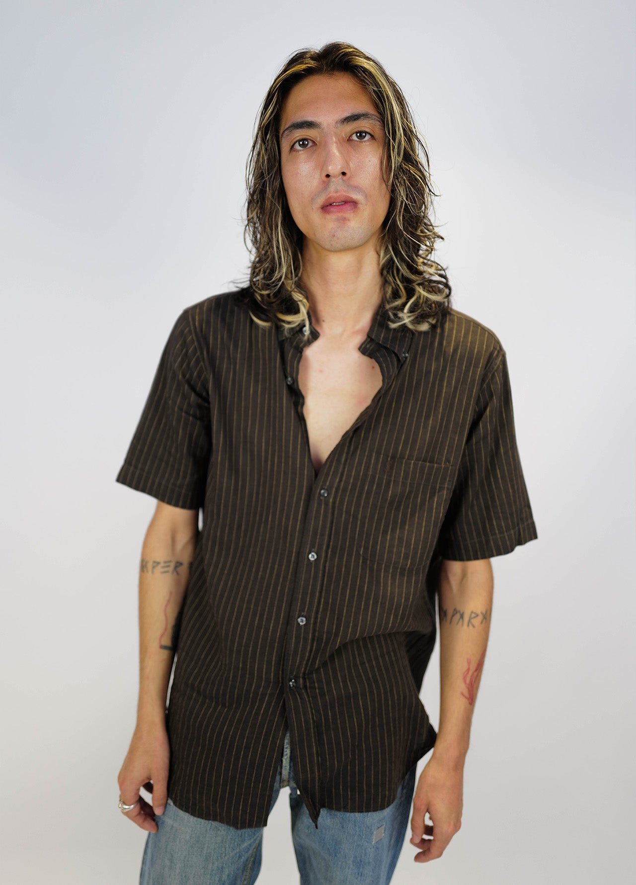 Chemise-shirt-YSL-YvesSaintLaurent-vintage-brown-brun-rayure-3