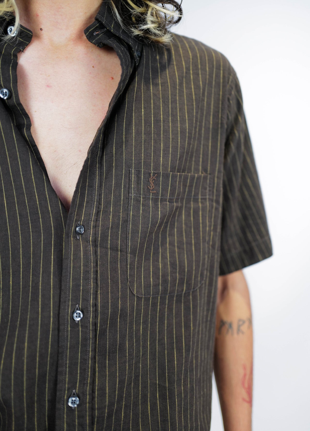 Chemise-shirt-YSL-YvesSaintLaurent-vintage-brown-brun-rayure-6