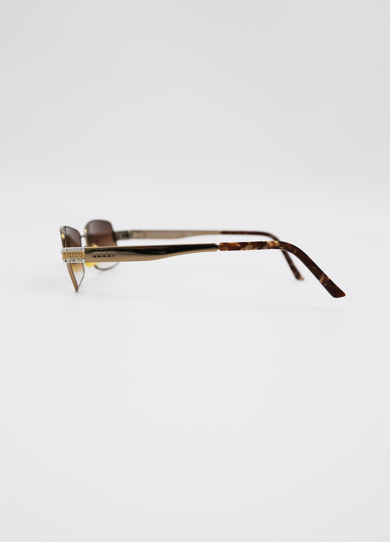 Lunette-solaire-sunglass-Gucci-vintage-reworked-strass-brown-beige-Y2K-3