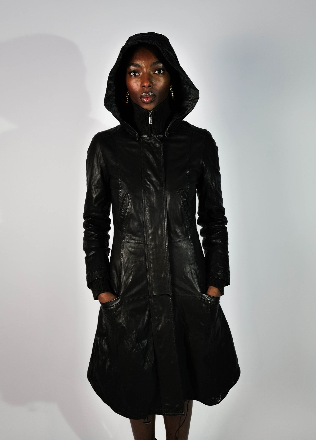 MANTEAU CUIR À CAPUCHON ARMANI JEANS VINTAGE 2000'S 00's y2k-001