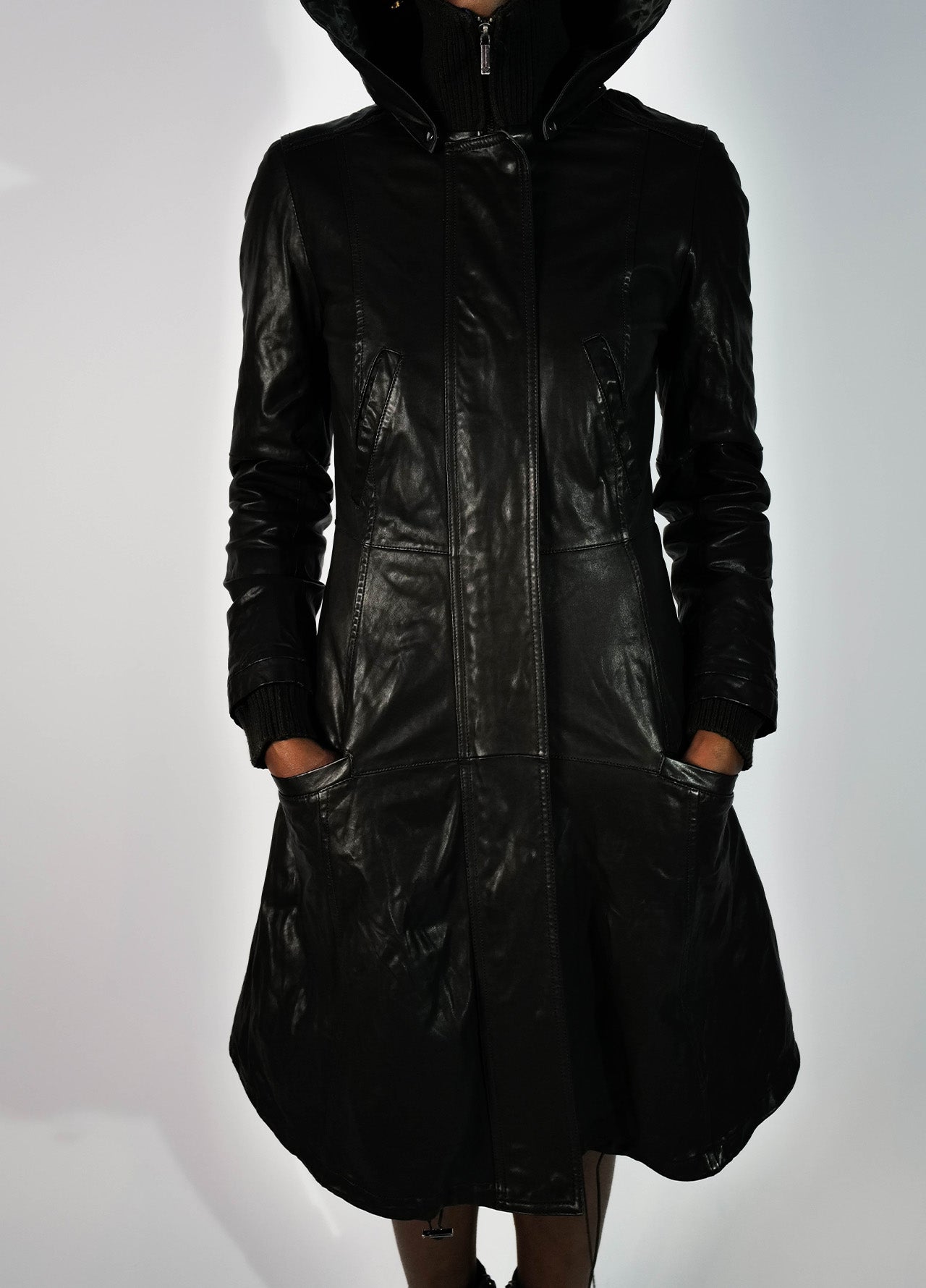 MANTEAU CUIR À CAPUCHON ARMANI JEANS VINTAGE 2000'S 00's y2k-002