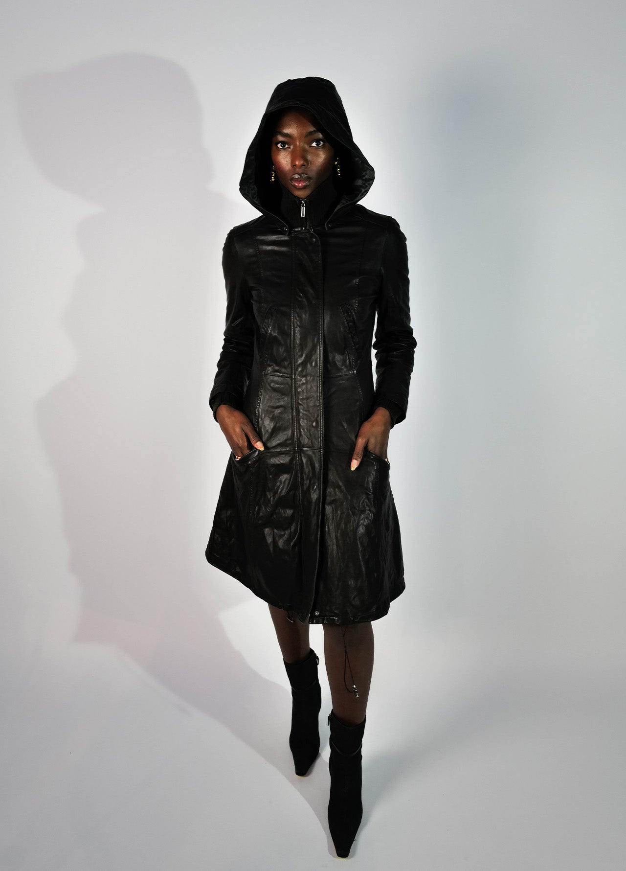 MANTEAU CUIR À CAPUCHON ARMANI JEANS VINTAGE 2000'S 00's y2k-003