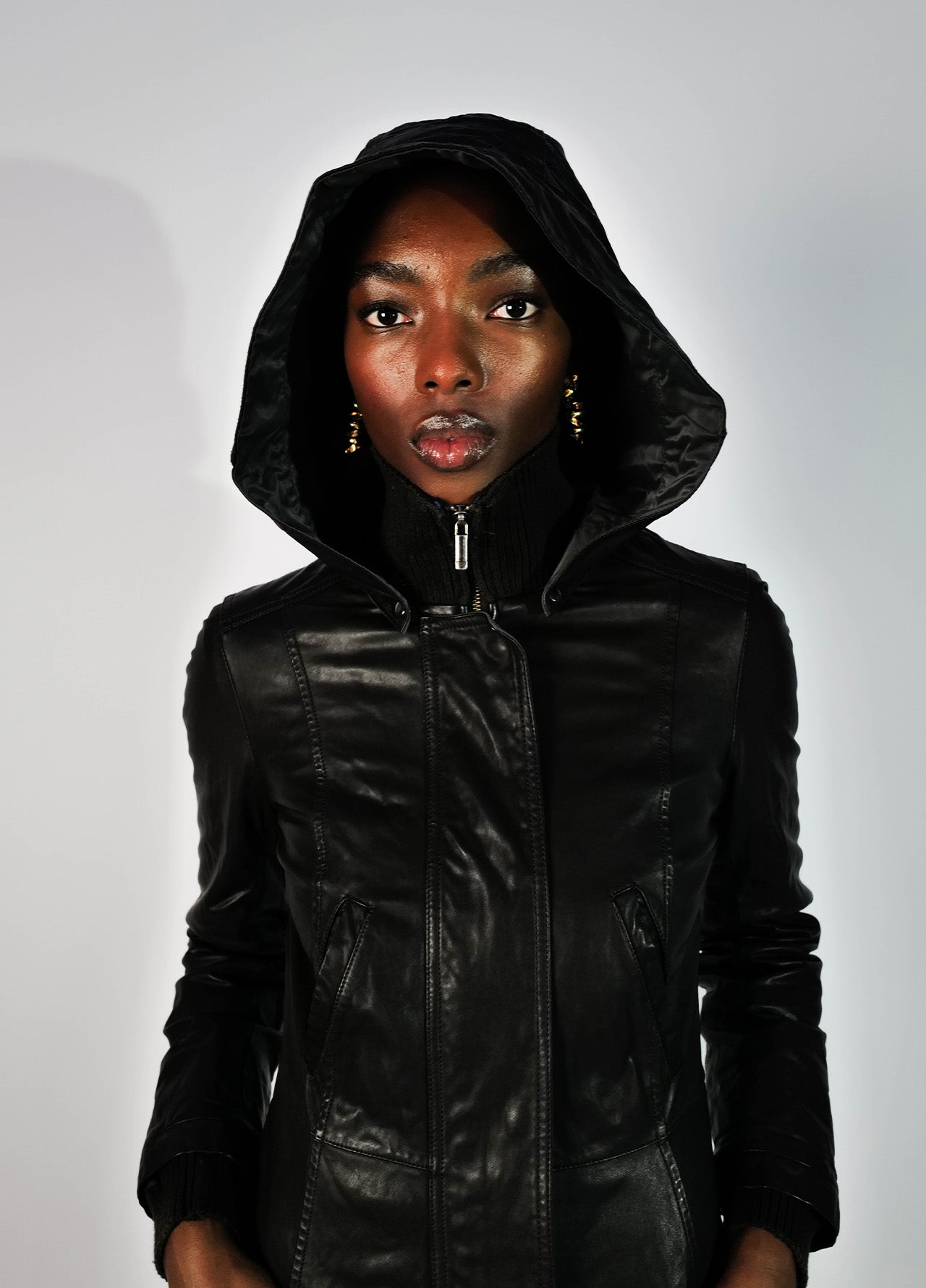 MANTEAU CUIR À CAPUCHON ARMANI JEANS VINTAGE 2000'S 00's y2k-004