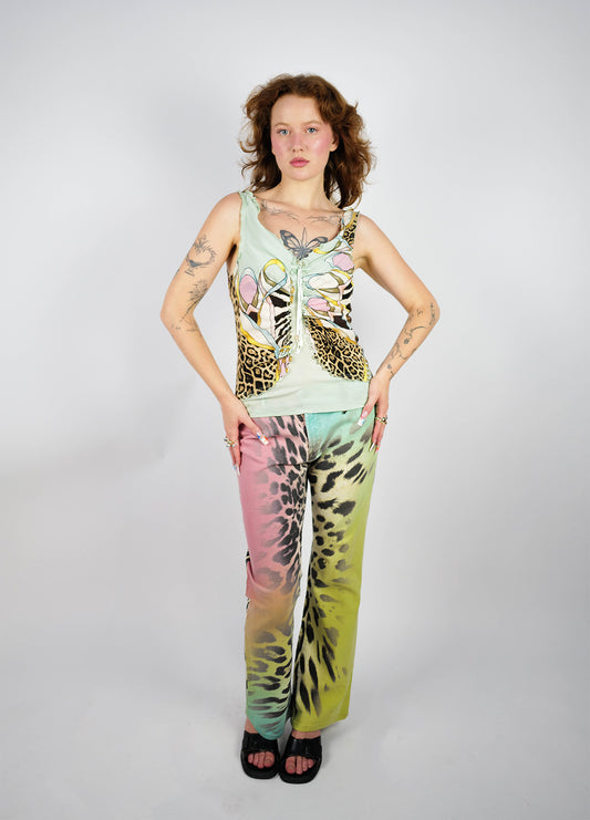 Pantalon-Cavalli-Motif-Multicolore-Leopoard-Straight-Vintage-Rare-01