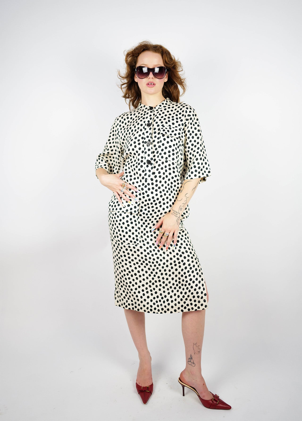 Robe-dress-YvesSaintLaurent-vintage-circa-1980-white-black-blanc-noir-1