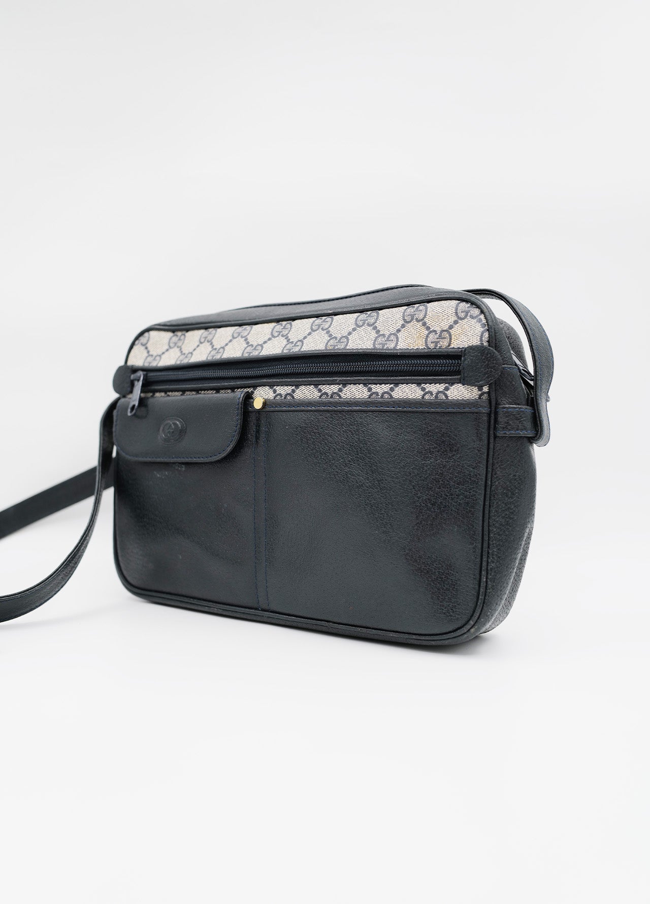 Sac-bag-messenger-bandouillere-Gucci-GG-Bree-crossbody-Vintage-Circa-80-Navy-bleu-3