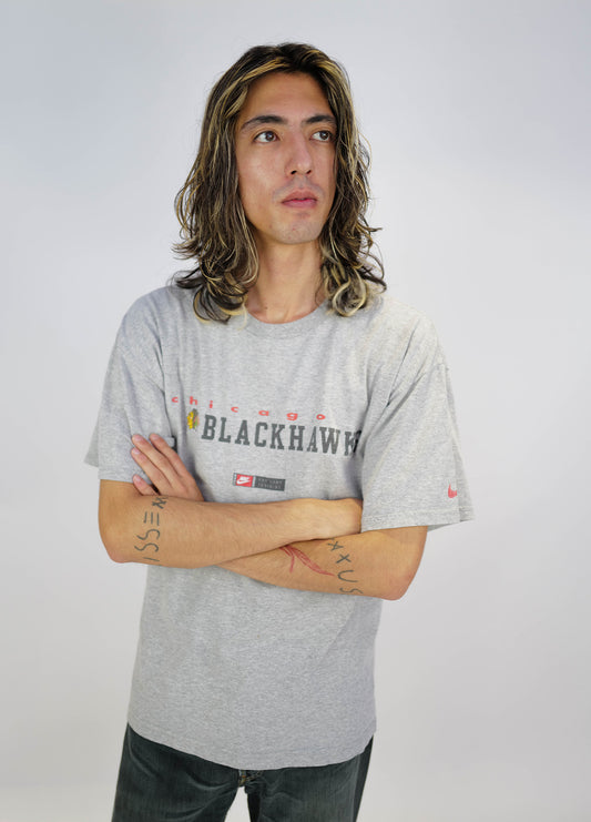 Tee-tshirt-teeshirt-Nike-Chicago-blackhawk-hockey-team-vintage-grey-gris-1